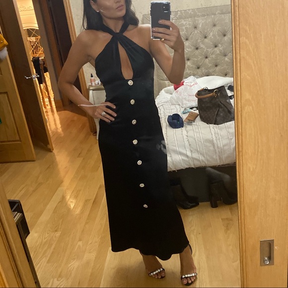 Beautiful satin black midi with crystal buttons. - Picture 5 of 6